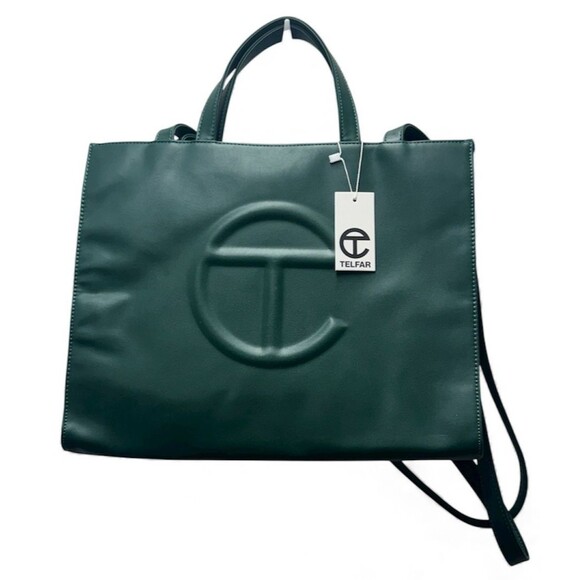 Telfar Medium Shopping Bag Double Handled Tote Dark Olive Vegan Faux Leather NEW - Picture 1 of 10